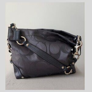 Coach Carly Signature Lurex Small Shoulder Silver/Steel Canvas Hobo Bag